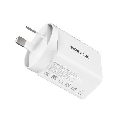 iQuick 30W PD3.0+QC3.0 Dual Ports Charger - White