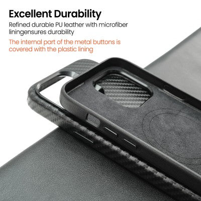 REDEFINE MASTERCRAFT Polyurethane Leather Case With Magnetic Ring for iPhone 15 Pro