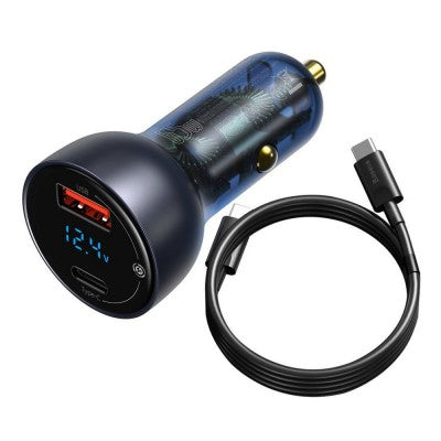 BASEUS Dual Quick Charger Car Charger Suit (65W, USB-A/ Type-C with Type-C to Type-C Cable 1m)
