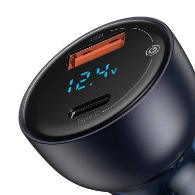BASEUS Dual Quick Charger Car Charger Suit (65W, USB-A/ Type-C with Type-C to Type-C Cable 1m)