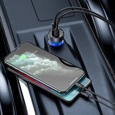 BASEUS Dual Quick Charger Car Charger Suit (65W, USB-A/ Type-C with Type-C to Type-C Cable 1m)