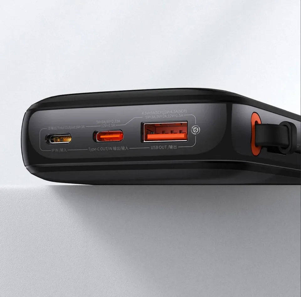 Baseus Qpow Digital Display Power Bank 20000mAh 22.5W Built-in Type-C Cable