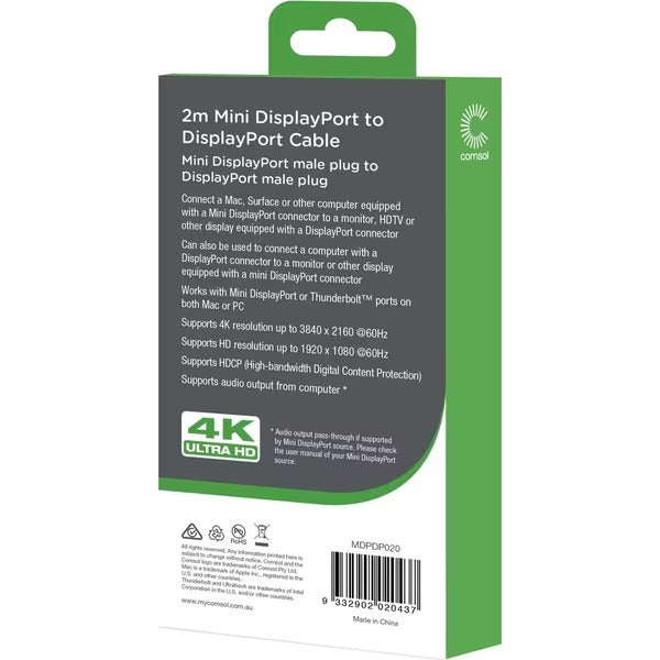 Comsol DisplayPort to Mini DisplayPort 4K Cable 2m